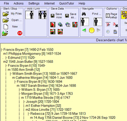Fam-Tree software screenshot of the Bryan Family Tree (compact version). Click on image to see bigger size in a new window.